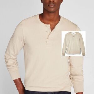 Doubleface Long-Sleeve Henley - New With Tags - NEVER WORN - BEIGE* -AS LAST PIC